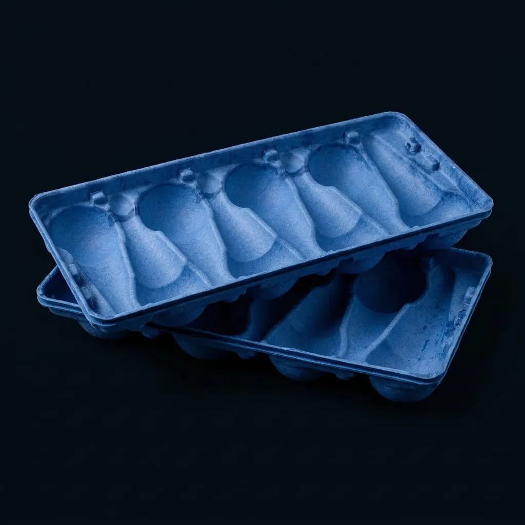 Papierblister blau Frischfaser Stapelnocken automatisierte Befüllung ScaPAP recycelbar — Scafa Thermoforming